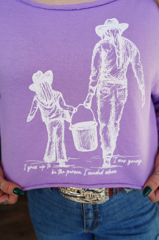 Grew Up - Lavender French Terry Boatneck Crop Top
