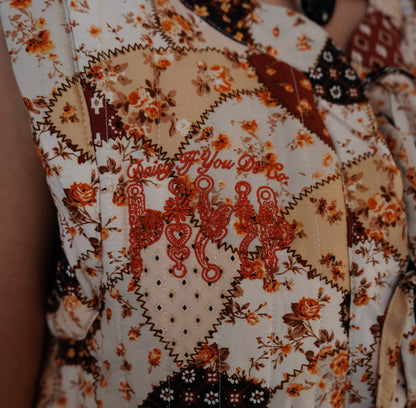 Daisy Spade Embroidered Autumn Patchwork Quilted Bow Tie Vest