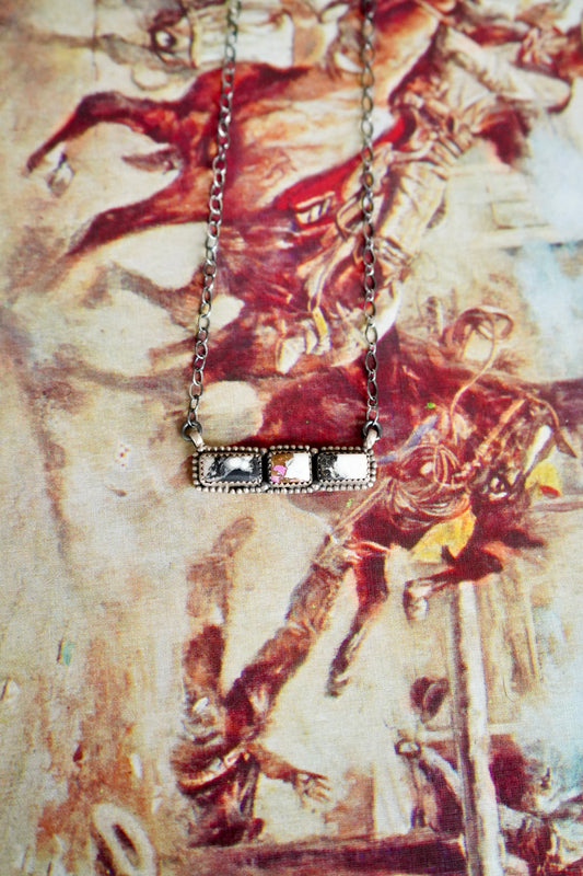 White Buffalo & Cotton Candy 3 Stone Bar Necklace