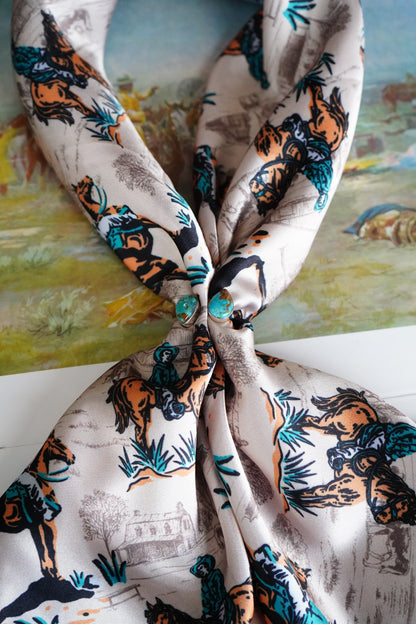 Tan & Emerald Cowboy Scene Wild Rag