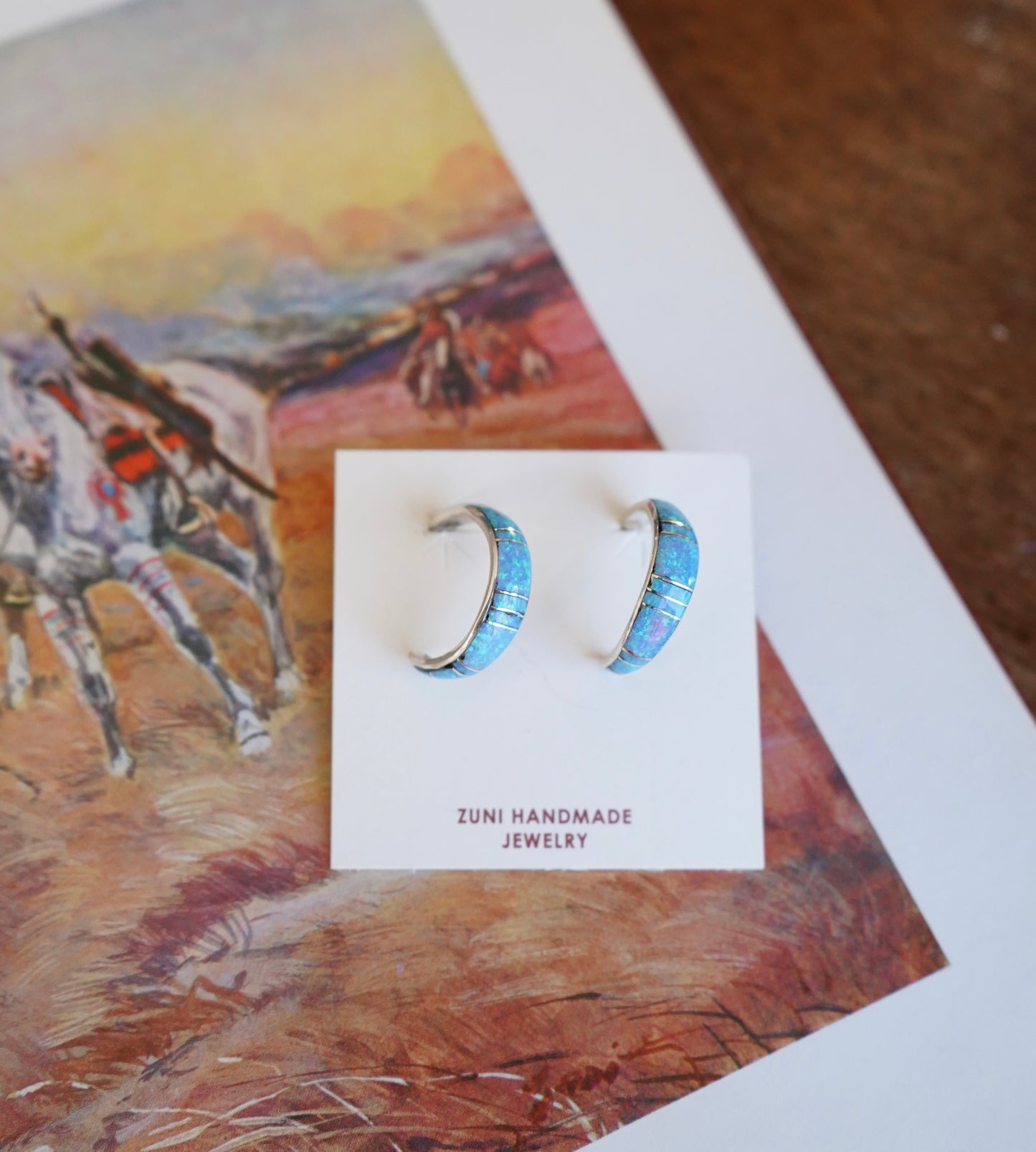 James Kee Zuni Inlay Half Hoop Stud Earrings