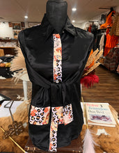 Load image into Gallery viewer, S - Pistol Annie’s &amp; Gold Cheetah on Black Satin Button Down