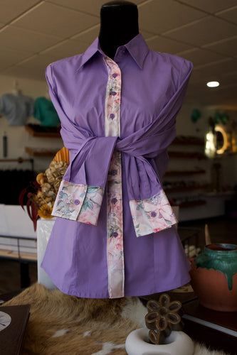 L - Bridgerton Floral on Lilac Cotton Button Down