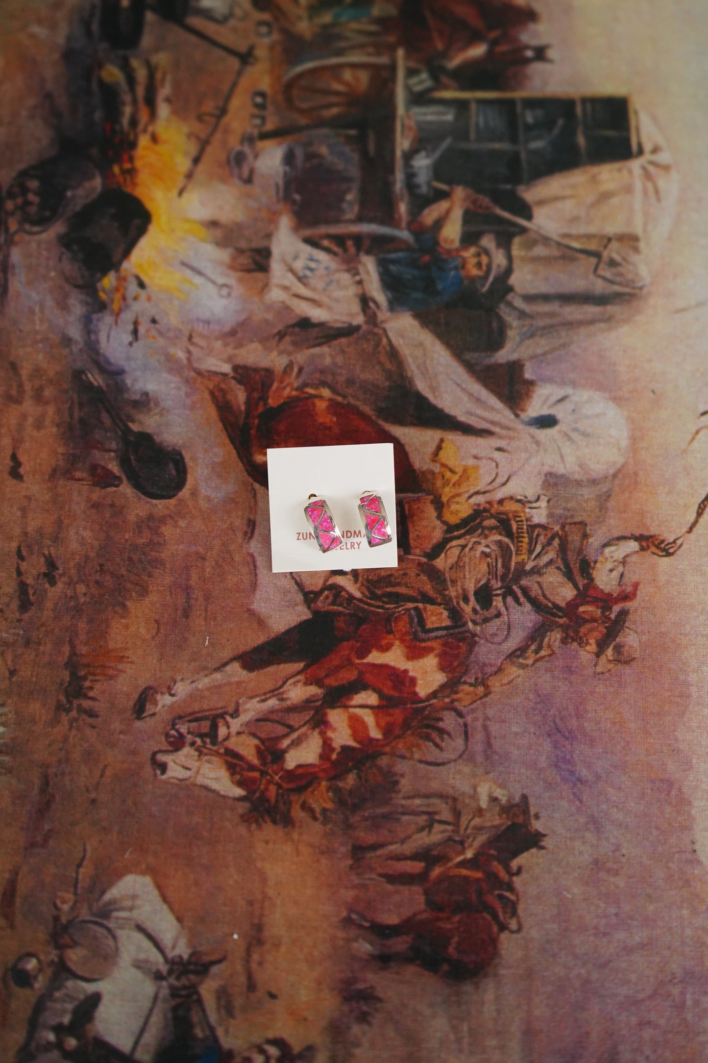 Pink Opal Inlay Post Stud Earrings