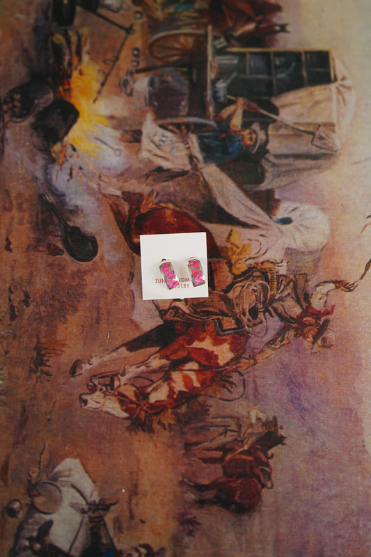 Pink Opal Inlay Post Stud Earrings