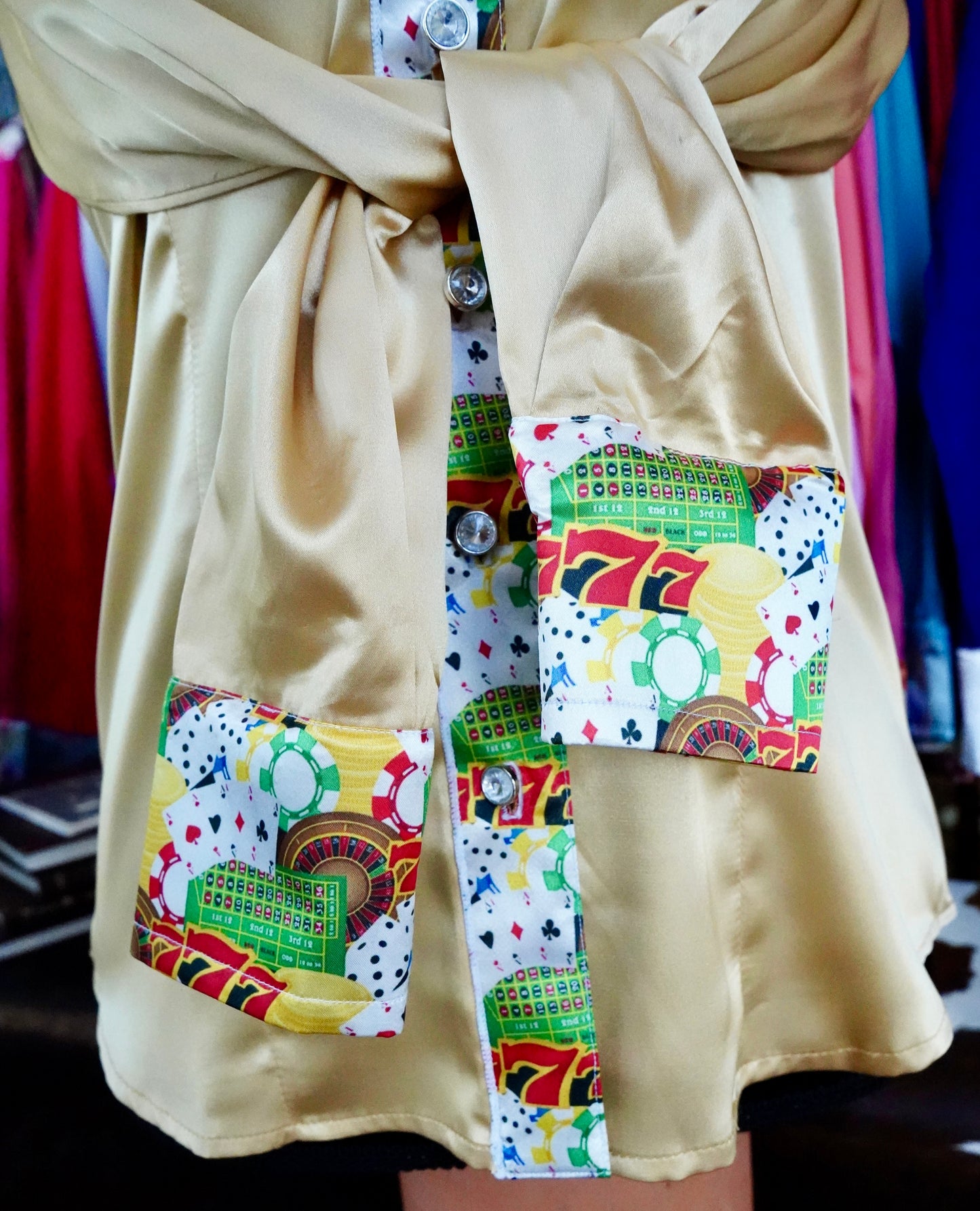 M - Triple 7 on Gold Satin Button Down