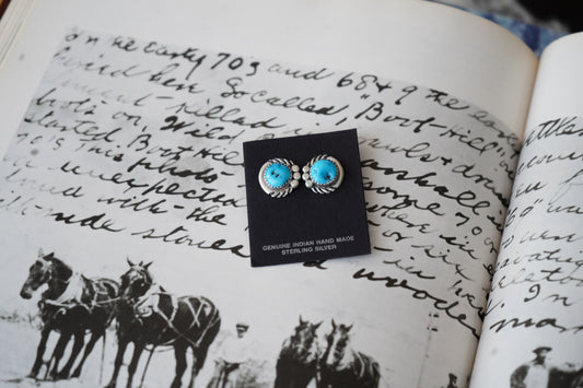 Vintage Round Turquoise Clip On Earrings