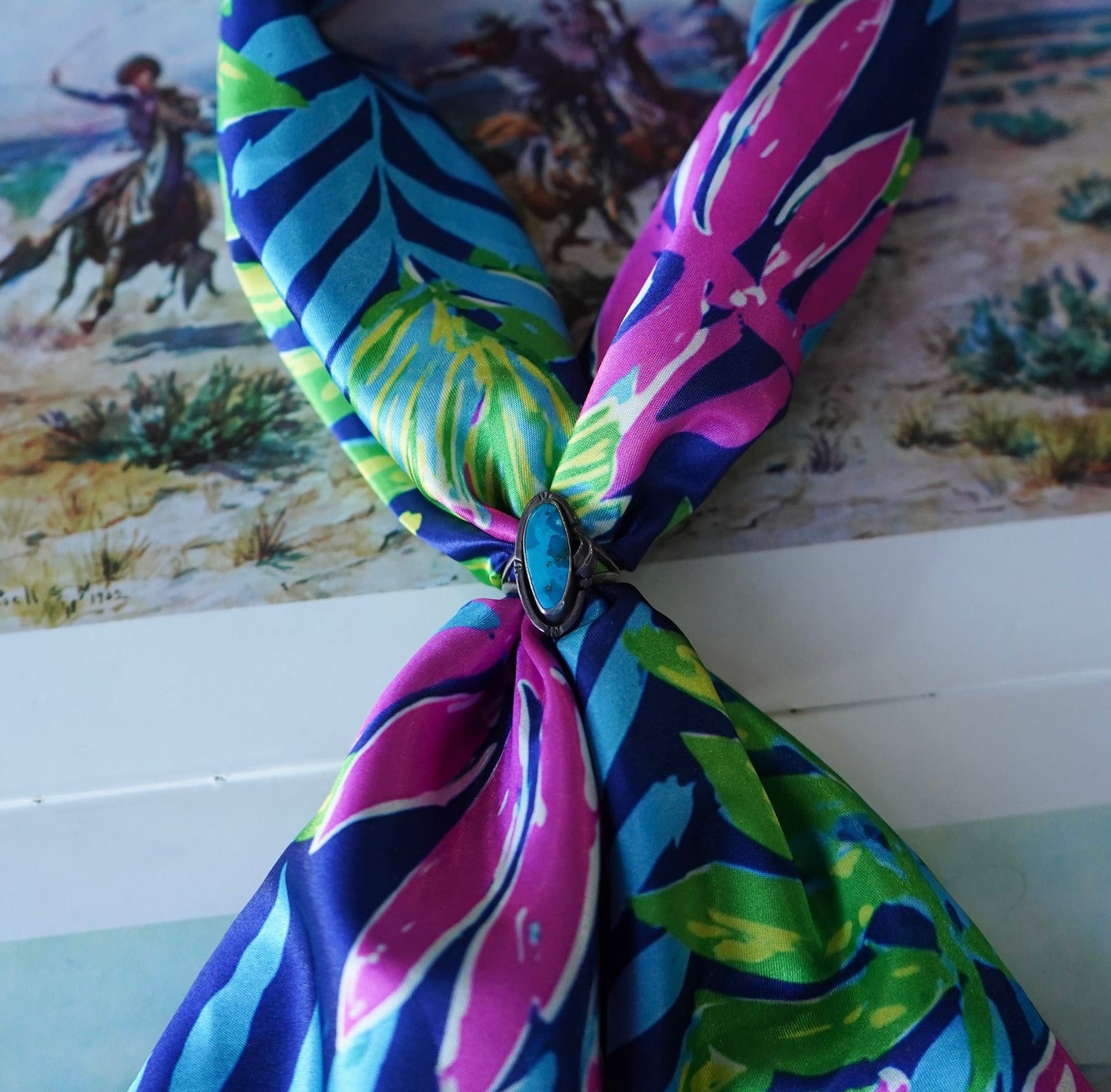 Pink, Green & Blue Hawaiian Leaves Wild Rag