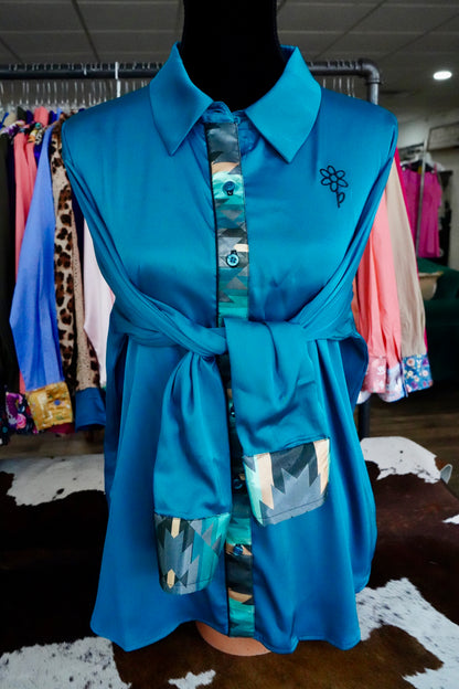 Branded Flowy Satin Button Downs