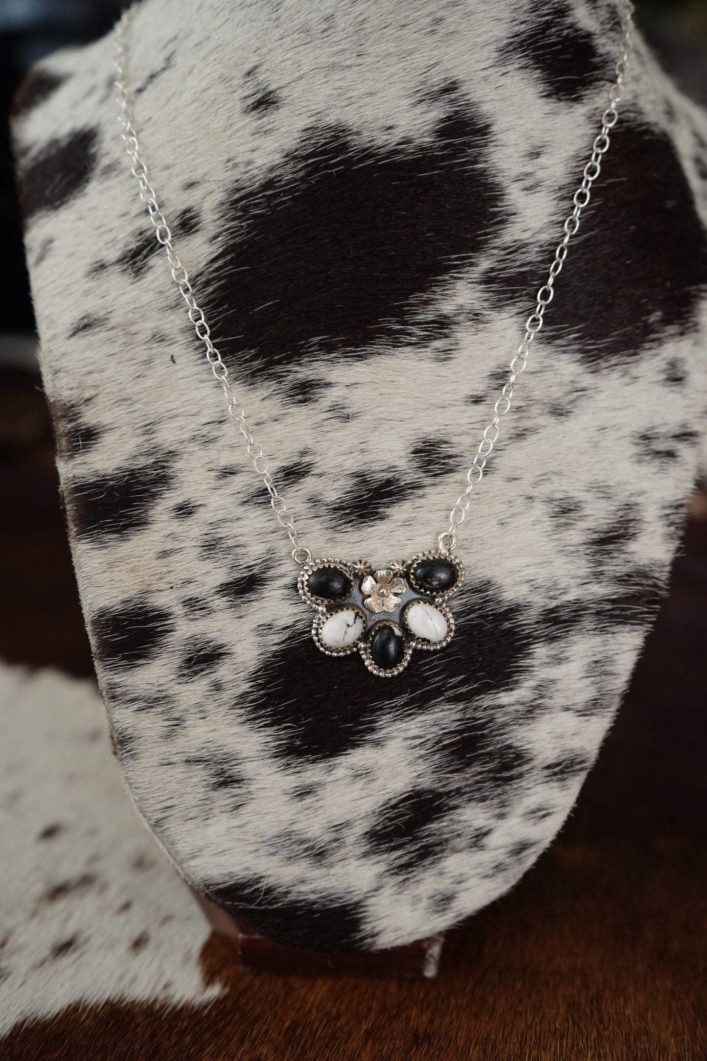 4 Stone White Buffalo w/ Flower Cluster Necklace
