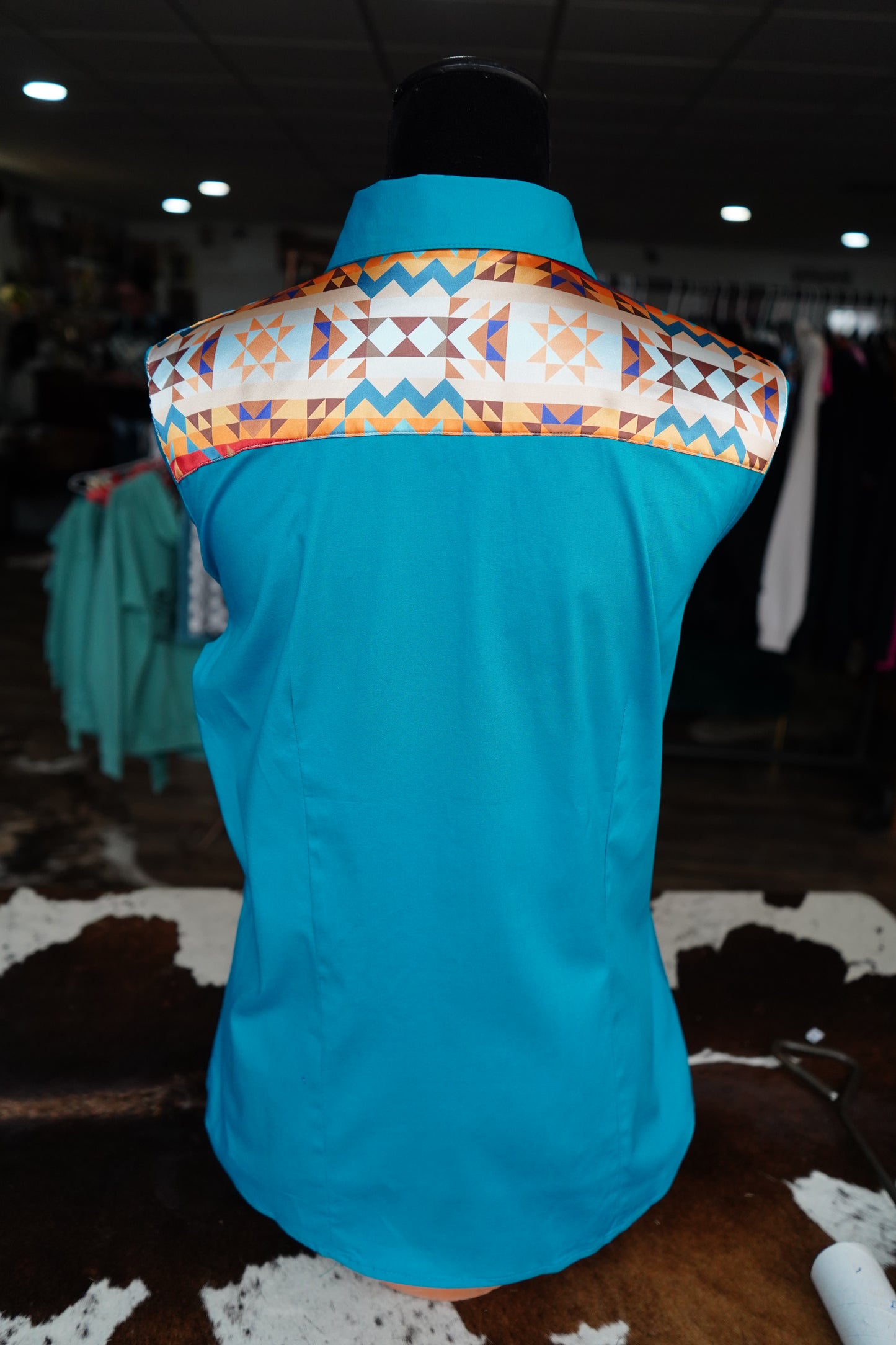 XL - Sunset Aztec on Teal Cotton Button Down