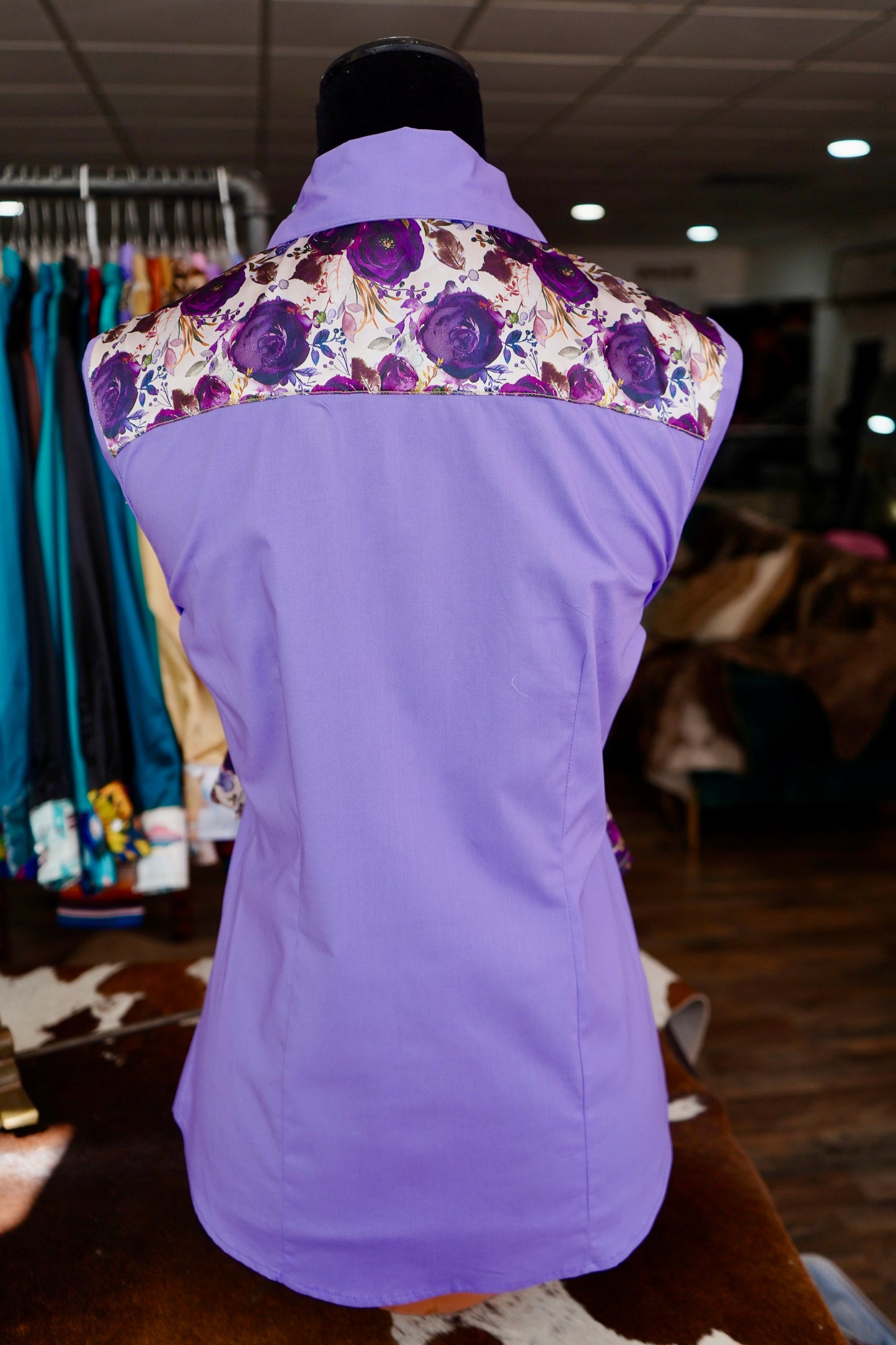 M - Plum Roses on Lavender Cotton Button Down
