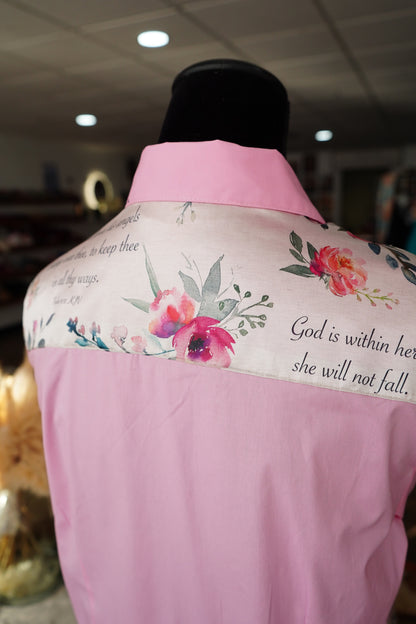 2XL - Tan Verses on Light Pink Cotton Button Down