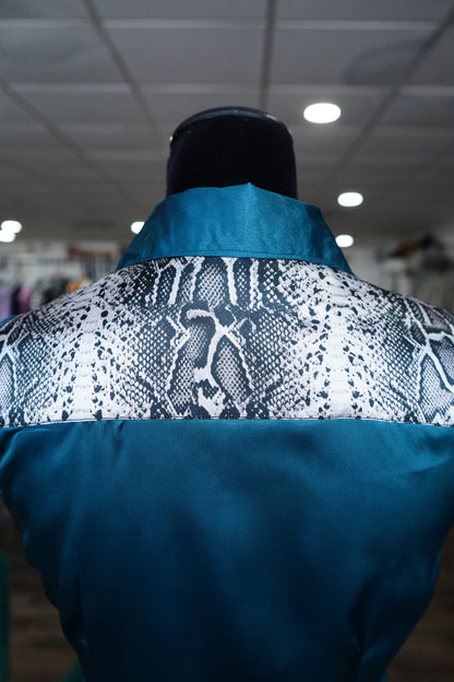 S - Snakeskin on Teal Satin Button Down