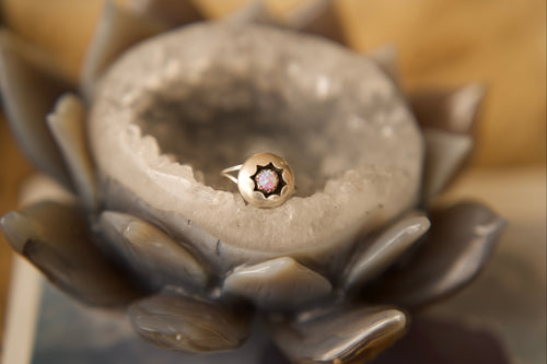 Pink Opal Shadow Box Ring - Sz 7.5