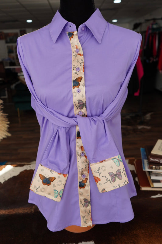 XL - Holly on Lavender Cotton Button Down