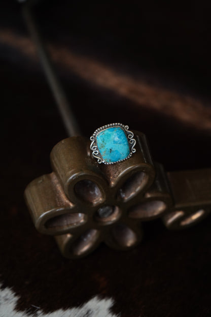 Turquoise Square w/ Silver Border Ring - Sz 8.5