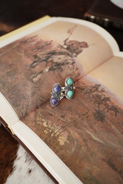 Turquoise 3 Flower Rings