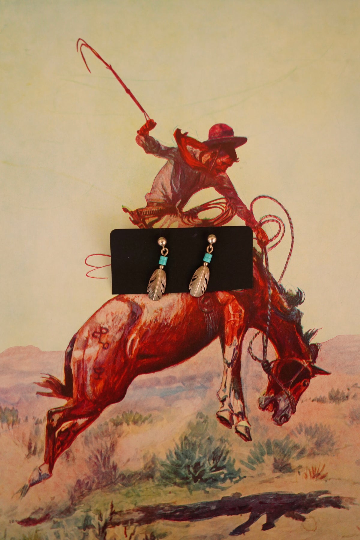 Vintage Turquoise Feather Post Stud Earrings