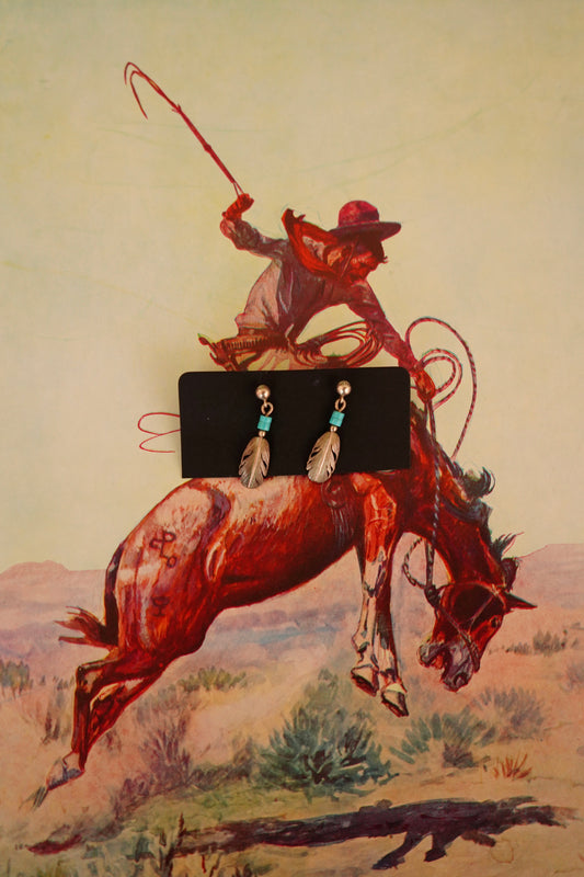 Vintage Turquoise Feather Post Stud Earrings