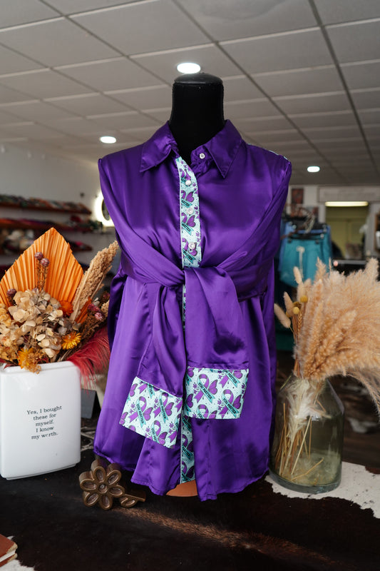 3XL - You Matter on Purple Satin Button Down