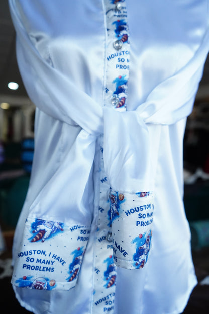 M - Houston on White Satin Button Down