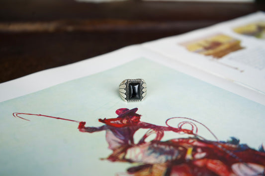Vintage Black Onyx Rectangle Ring - Sz 10