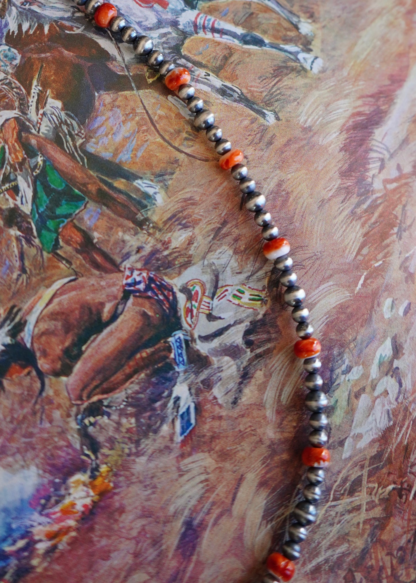 Sterling Silver Pearls w/ Orange Spiny Necklaces