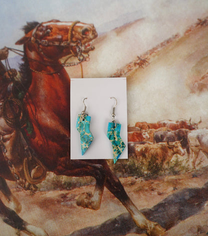 Turquoise Slab Fish Hook Earrings