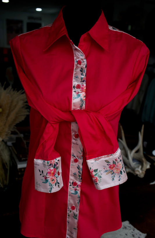 XL - Pink Verses on Hot Pink Cotton Button Down