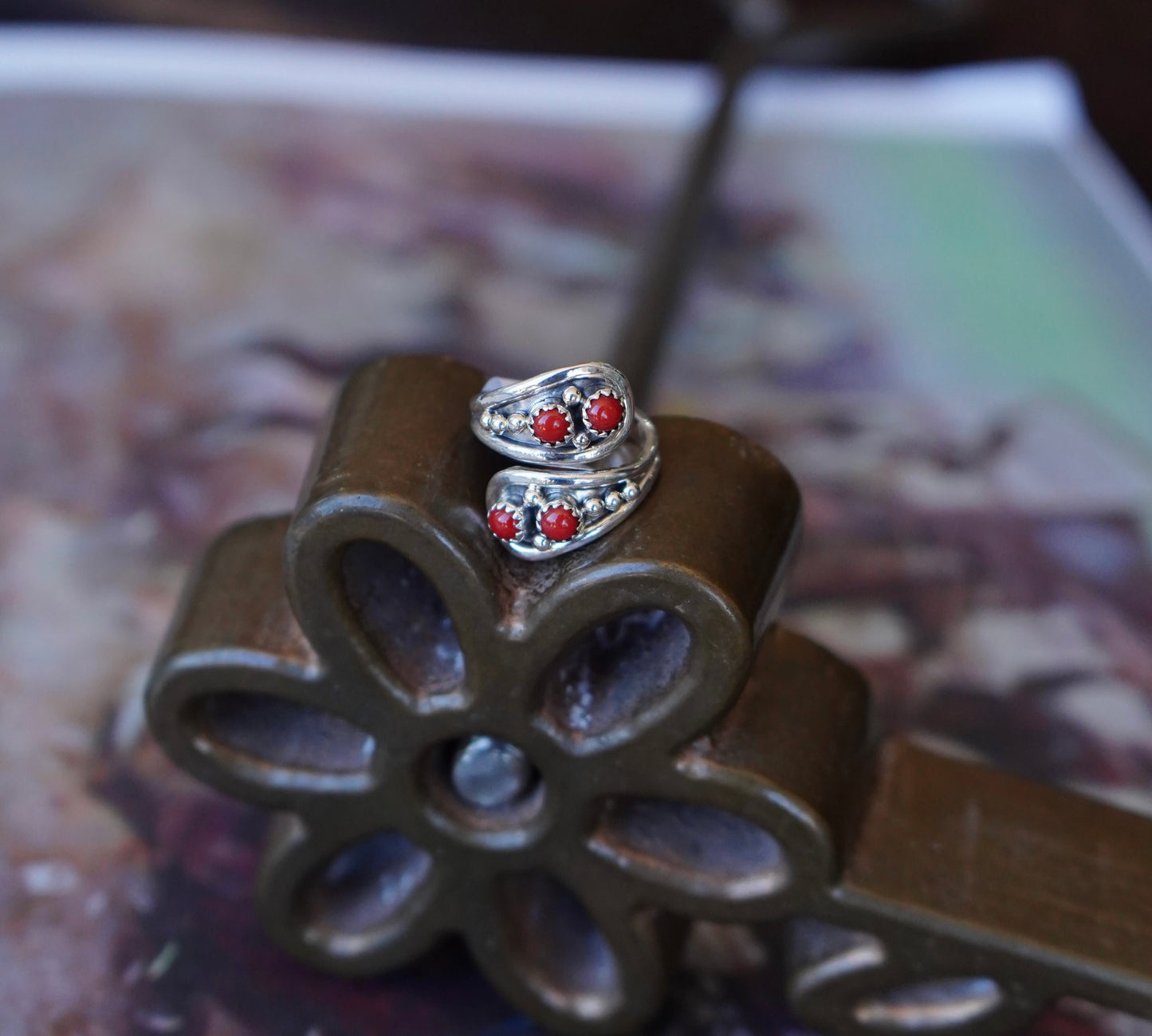 Genevieve Francisco 4 Stone Red Coral Wrap Ring - Adj