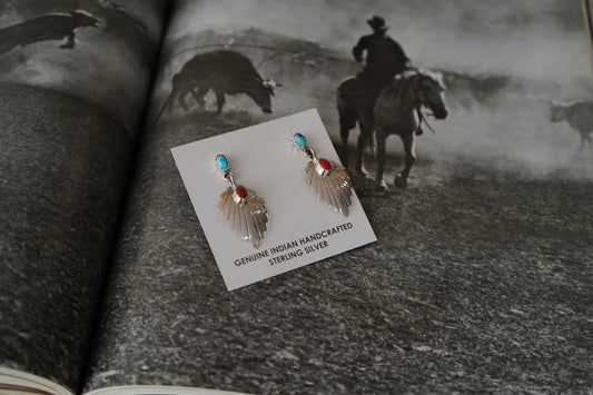 Genevieve Francisco Turquoise & Red Coral Post Silver Stud Earrings