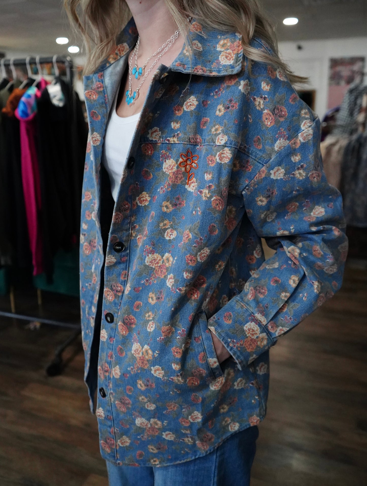 Daisy Floral Denim Button Down