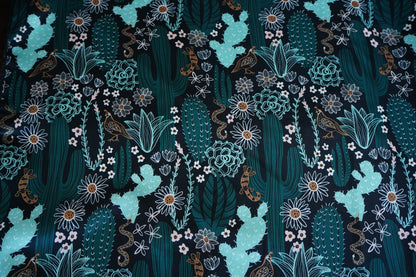 Black & Turquoise Cactus Wild Rag