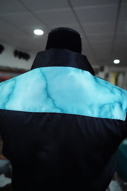 S - Turquoise Stone on Black Satin Button Down