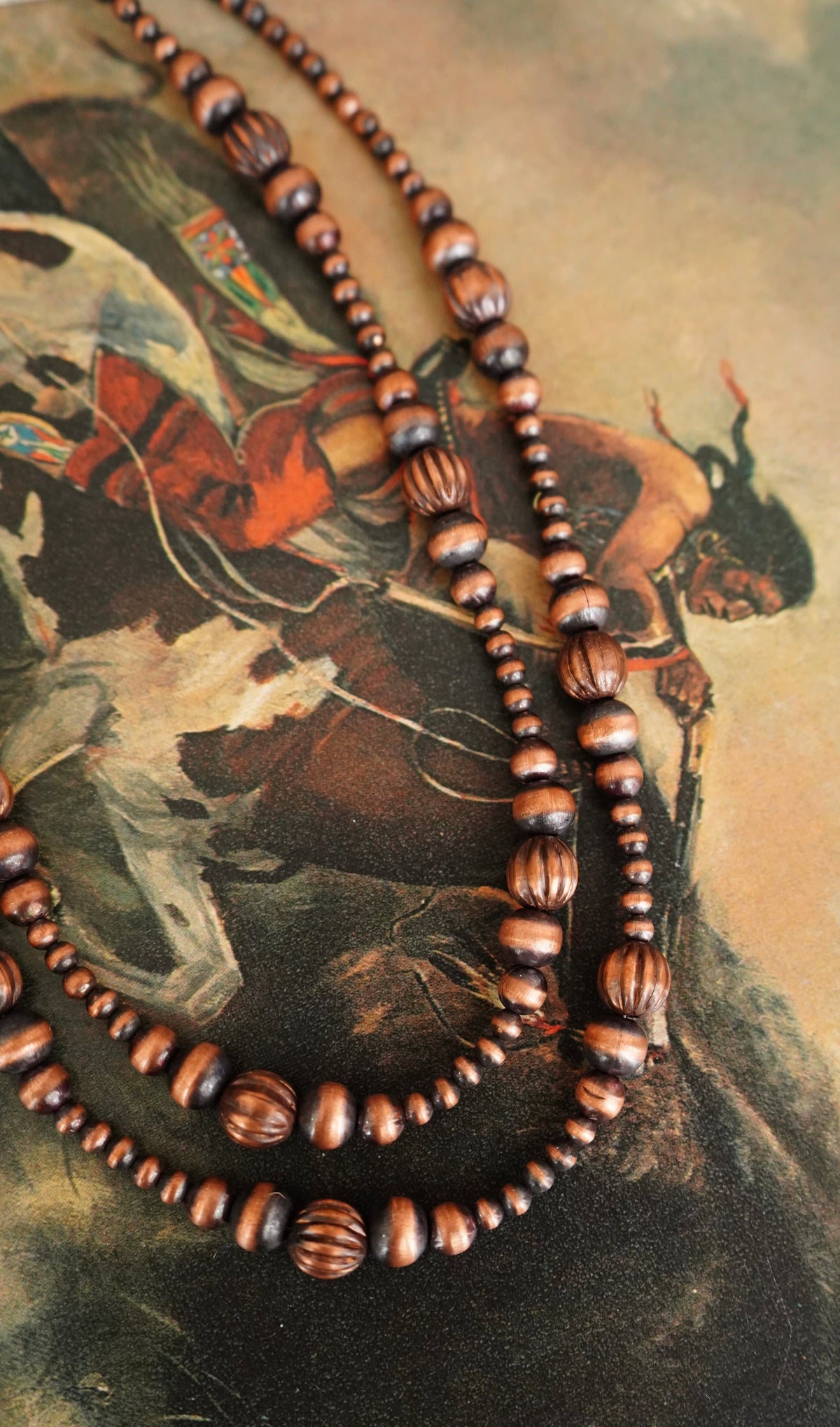 Graduated Fluted Copper Pearl Necklaces