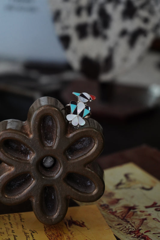 Vintage Zuni Inlay Thunderbird Ring - Sz 6.5