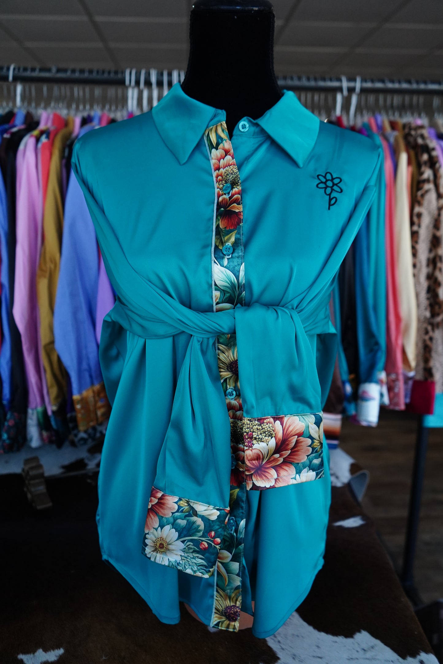 Branded Flowy Satin Button Downs