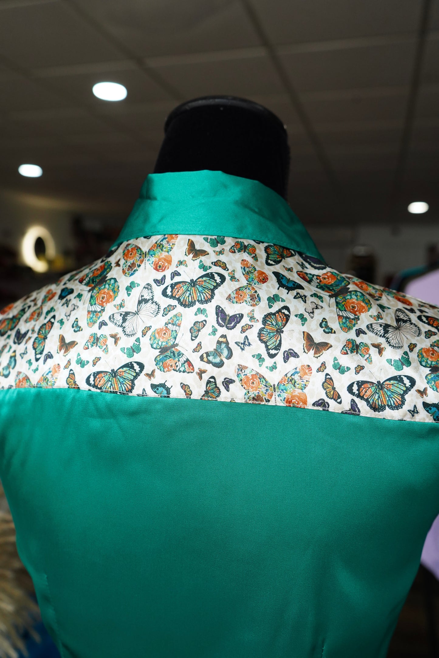 S - Cheetah Butterflies on Emerald Button Down