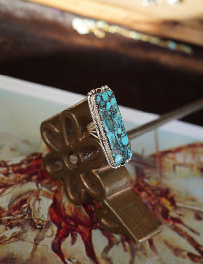 Mohave Blue Turquoise Long Rectangle Bar Ring - Sz 9
