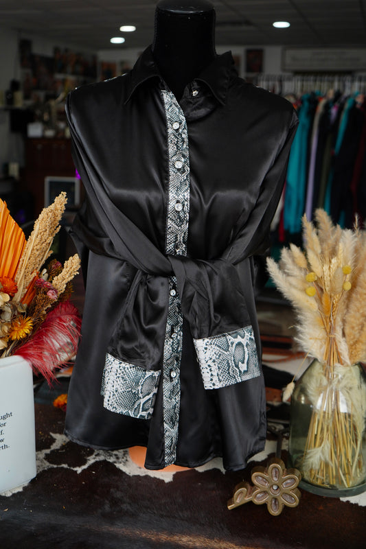 3XL - Black Satin w/ Snakeskin Button Down