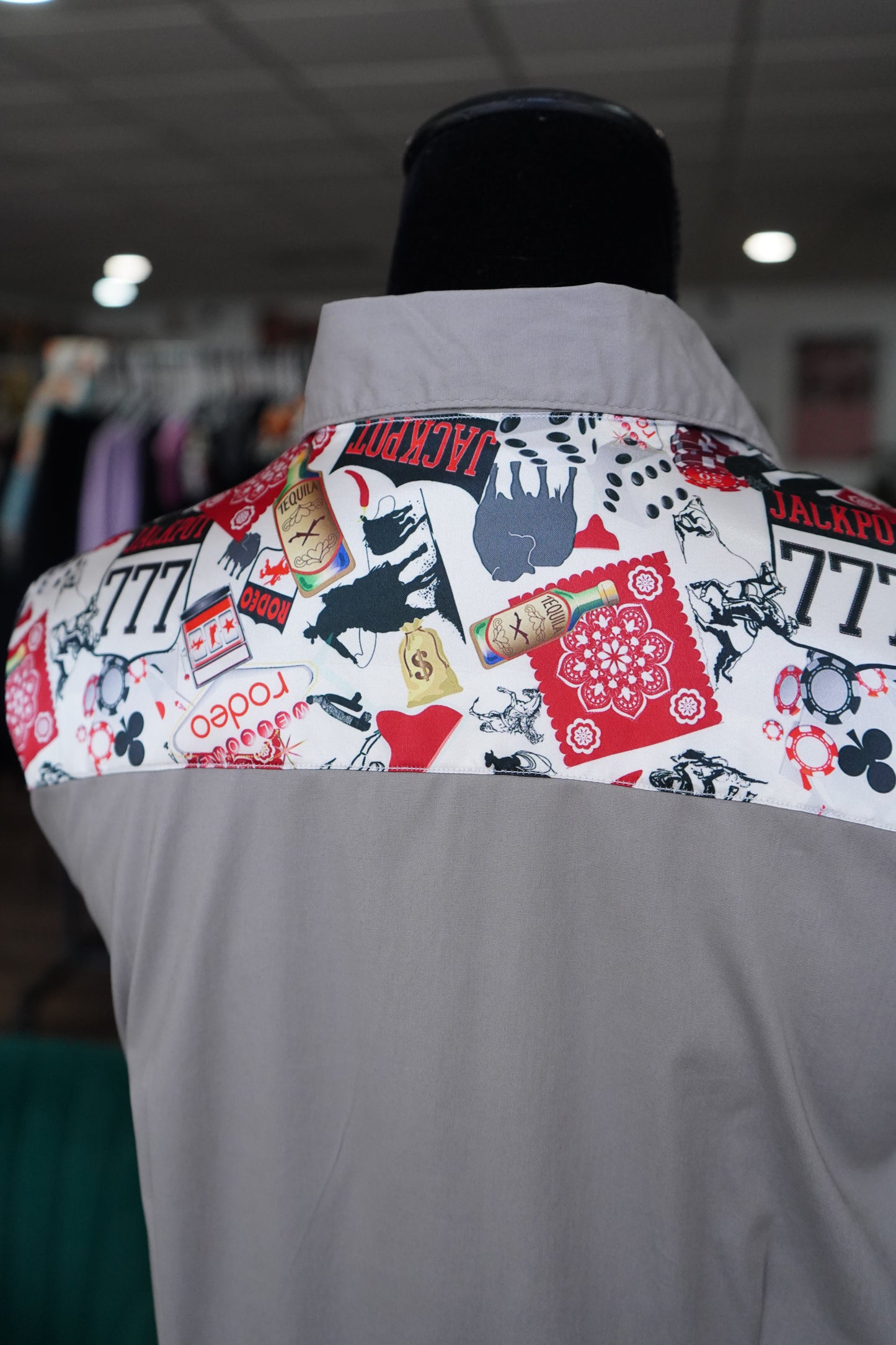 XL - Gambling Collage on Gray Cotton Button Down