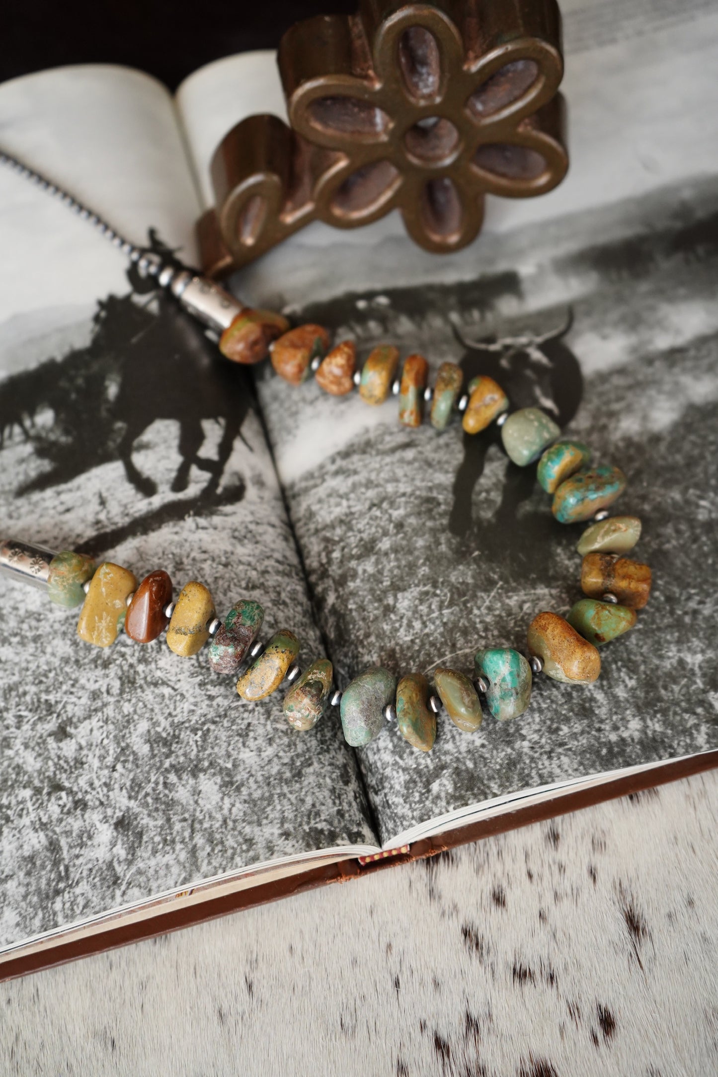 Boulder Turquoise & Sterling Silver Pearls Statement Necklace