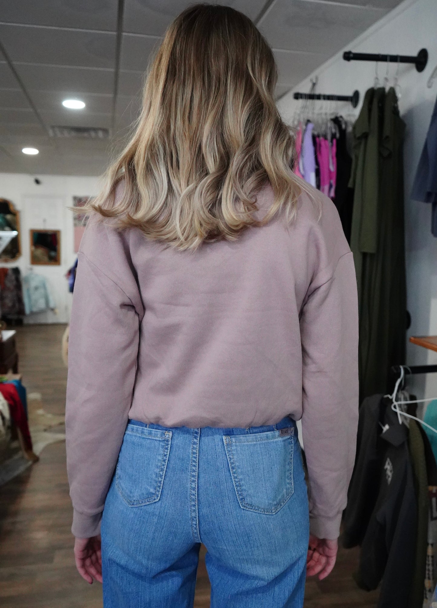 Mauve Daisy Spade Polo Button Pullover