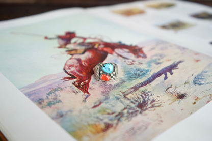 Turquoise, Sterling Silver & Red Coral Men’s Rings - Sz 9-13.5