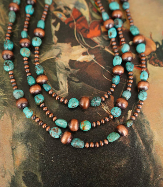 Graduated Copper Pearls w/ Turquoise Necklaces