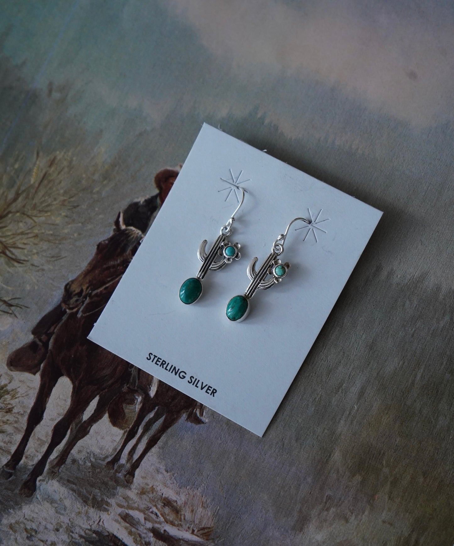 Turquoise Cactus Fish Hook Earrings
