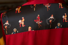 Load image into Gallery viewer, 3XL - Black w/ Pinup Cowgals on Burgundy Button Down