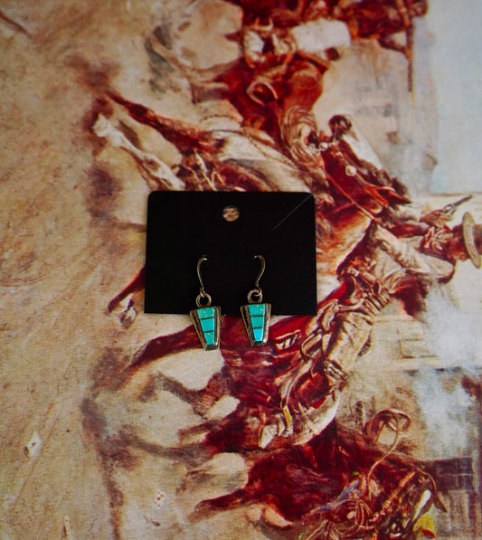 Vintage Turquoise Inlay Triangle Fish Hook Earrings