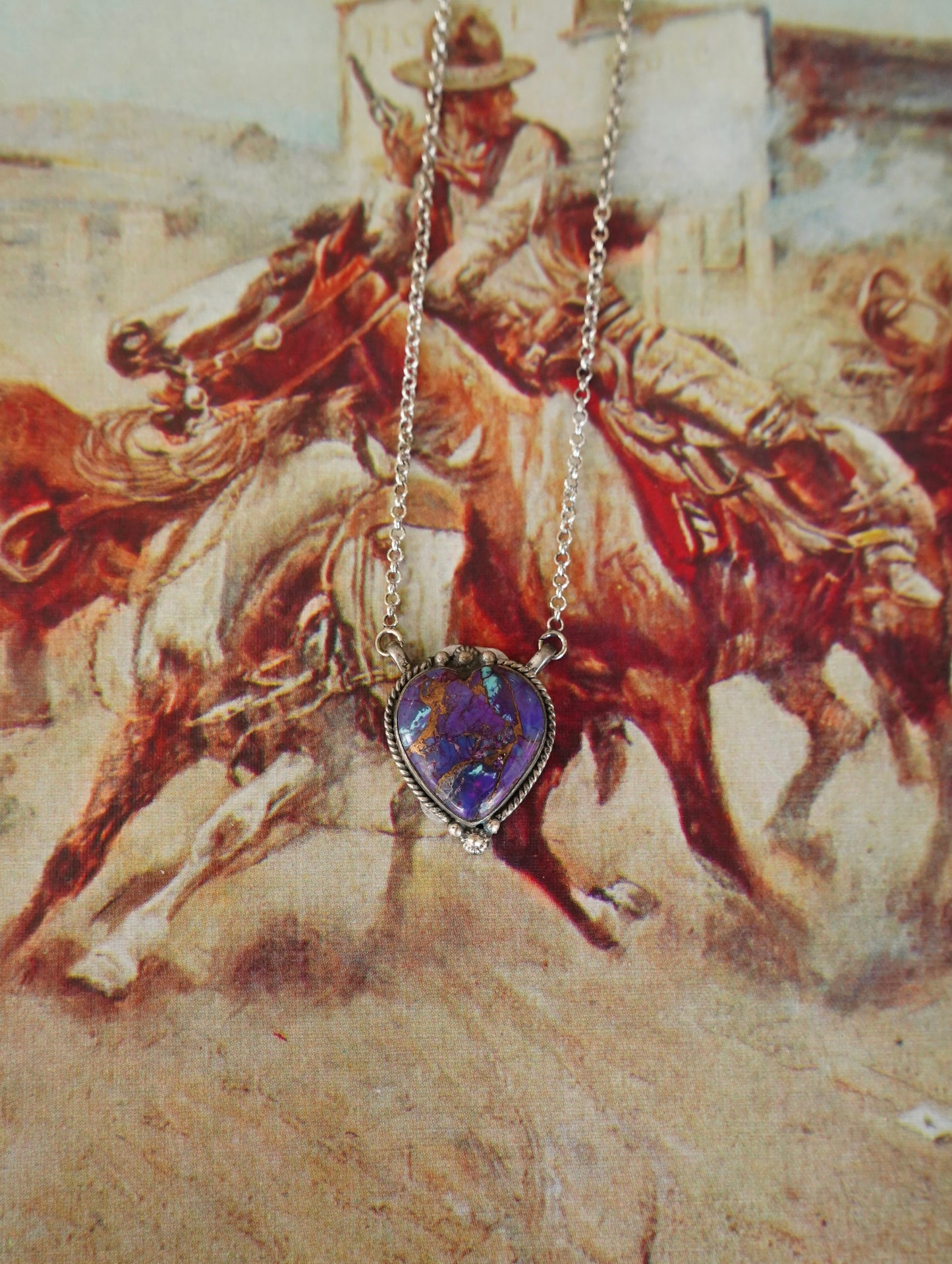 Purple Mojave Heart w/ Conchos Necklace